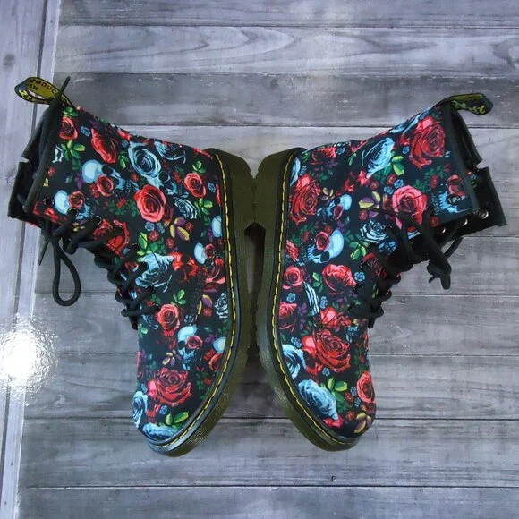SIZE 6 L. Dr Martens Pascal Rose Fantasy Skull Lace Up Ankle Boots. - Picture 9 of 16